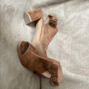 Brown Faux Suede Women's Heeled Sandals